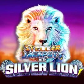 Stellar Jackpots with Silver Lion online game logo by Lightning Box Game on gq-bets.nl